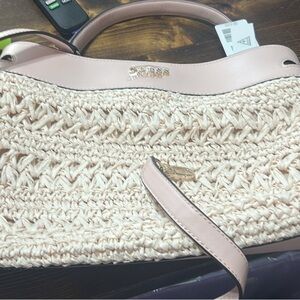 Guess Blush Pink Woven Straw Tote